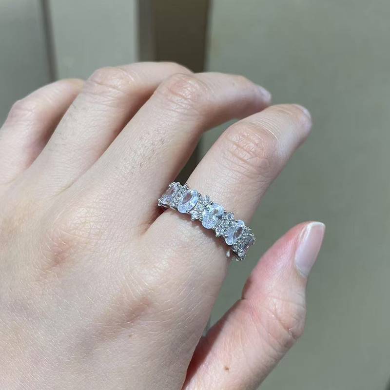 蛋形排戒S925银镀白金Women's Ring定制选款主副石Moissanite6.72ct